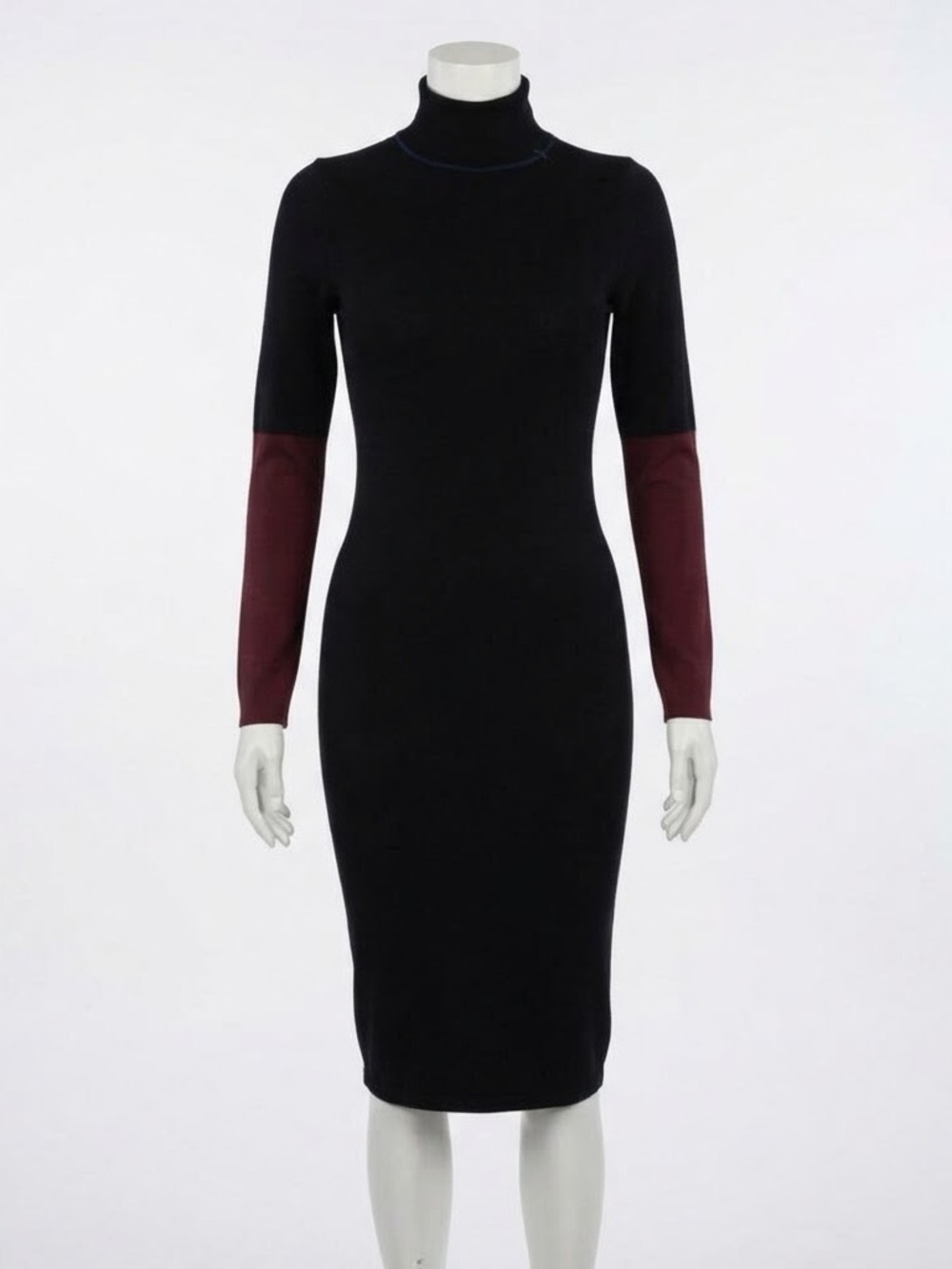 Cop Copine Adri Robe Black Turtleneck Bodycon Midi Dress Burgundy FR 5/US 8-12